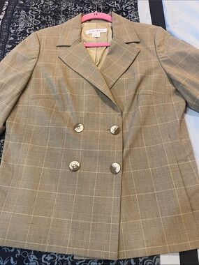 RAFAEL Double-Breasted Plaid Blazer in Tan and Cream